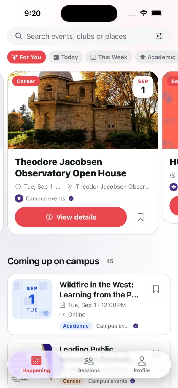 The real LoopIn campus events feed